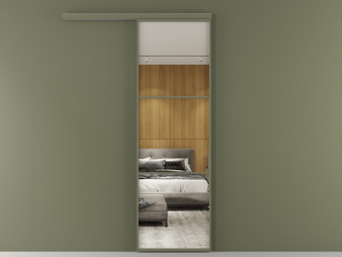 Перегородка Formato вдоль стены 1 створка АЛПР 040.03 Алюминий оливковый тёмный Двустороннее зеркало, триплекс , триплекс 6 мм Цена 106080 ₽  | Volhovec