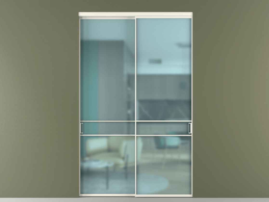 Перегородка Formato внутри проёма 2 створки АЛПР 040.02 Алюминий жемчужный Сатинированное голубое стекло, триплекс Цена 432260 ₽  | Volhovec