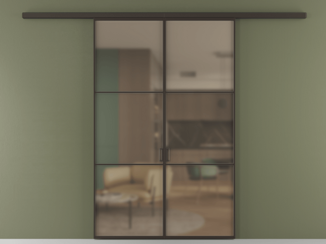 Перегородка Формато вдоль стены 2 створки АЛПР 040.03 Алюминий антрацит Сатинированное бронзовое стекло, триплекс Цена 10190 AZE | Volhovec