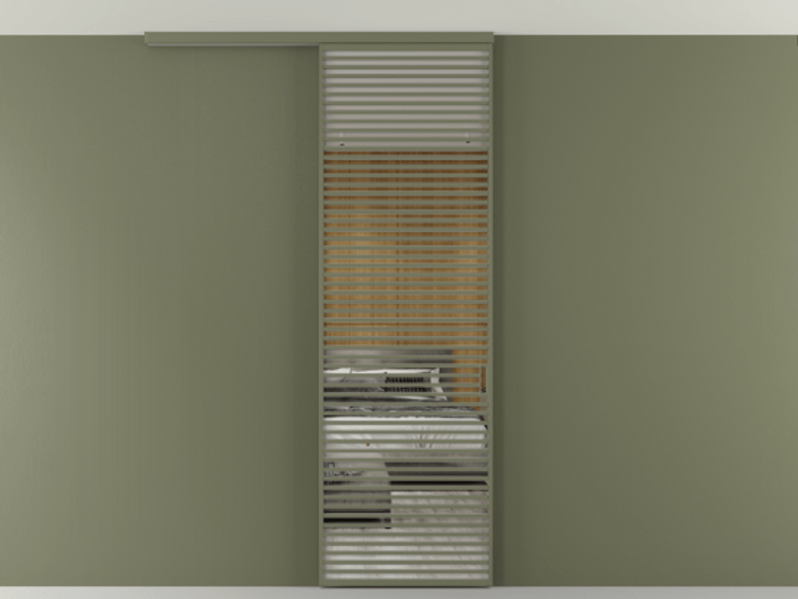 Перегородка Формато вдоль стены на потолок 1 створка АЛПР 040.07 Алюминий оливковый тёмный Двустороннее зеркало, триплекс , триплекс 6 мм Цена 187228 ₽ | Volhovec