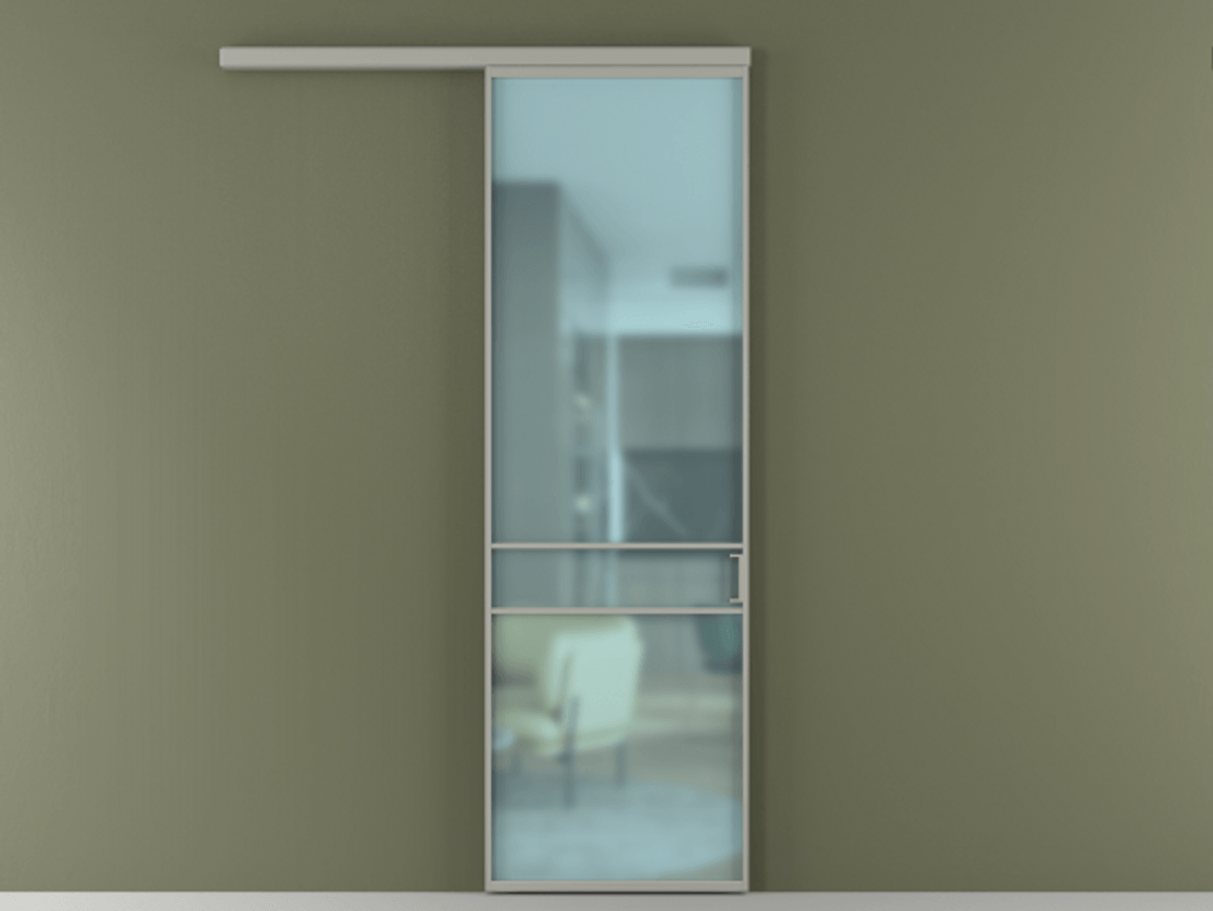 Перегородка Формато вдоль стены 1 створка АЛПР 040.02 Алюминий нейтральный серый Сатинированное голубое стекло, триплекс Цена 106080 ₽  | Volhovec