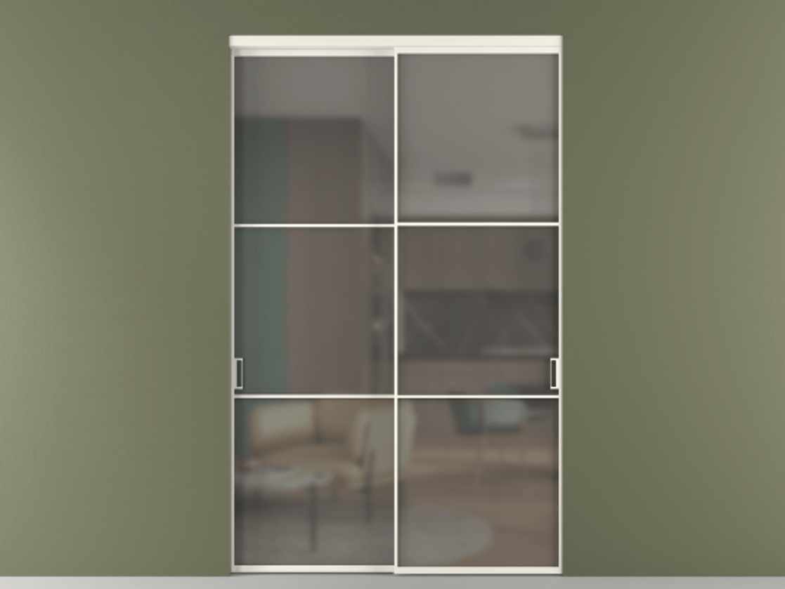 Перегородка Formato внутри проёма 2 створки АЛПР 040.03 Алюминий пудровый белый Сатинированное серое стекло, триплекс Цена 462300 ₽  | Volhovec