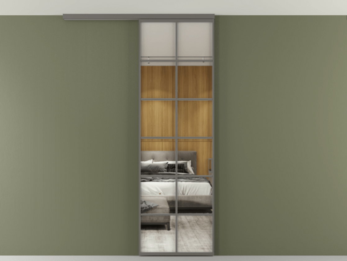 Перегородка Формато вдоль стены на потолок 1 створка АЛПР 040.05 Алюминий классический серый Двустороннее зеркало, триплекс , триплекс 6 мм Цена 107852 ₽ | Volhovec