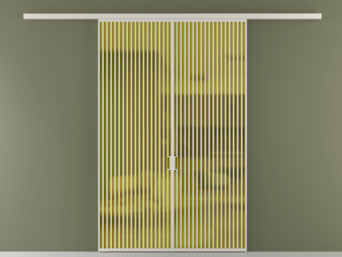 Перегородка Формато вдоль стены 2 створки АЛПР 040.06 Алюминий тёплый серый Сатинированное жёлтое стекло, триплекс Цена 342450 ₽ | Volhovec