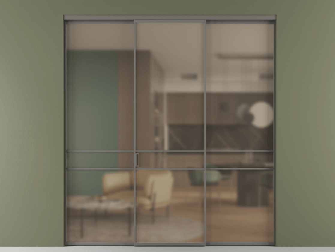 Перегородка Формато внутри проёма 3 створки АЛПР 040.02 Алюминий классический серый Сатинированное бронзовое стекло, триплекс Цена 237275 ₽ | Volhovec