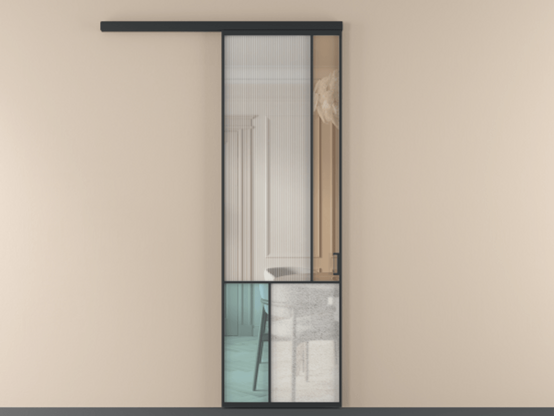 Перегородка Mosaic вдоль стены 1 створка АЛПР 041.21 Алюминий Черный Комбинация стекол Группы 1 и Группы 3 Цена 137390 ₽ | Volhovec