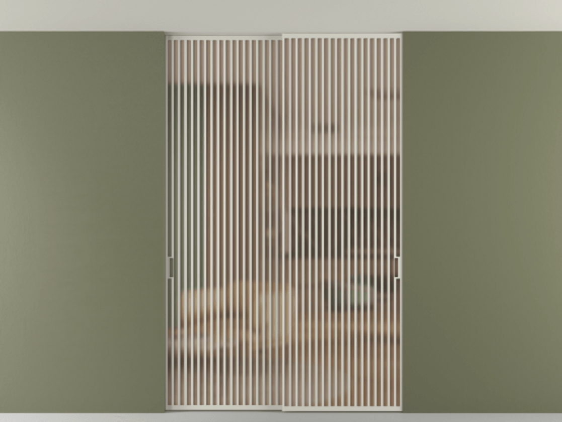 Перегородка Формато внутри проёма скрытое крепление в потолок 2 створки АЛПР 040.06 Алюминий тёплый серый Сатинированное оранжевое стекло, триплекс Цена 409915 ₽ | Volhovec