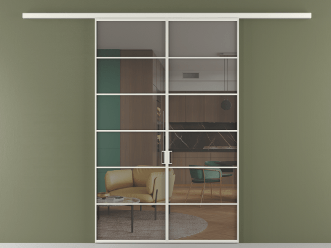 Перегородка Формато вдоль стены 2 створки АЛПР 040.04 Алюминий серый Прозрачное серое стекло, триплекс Цена 207150 ₽ | Volhovec