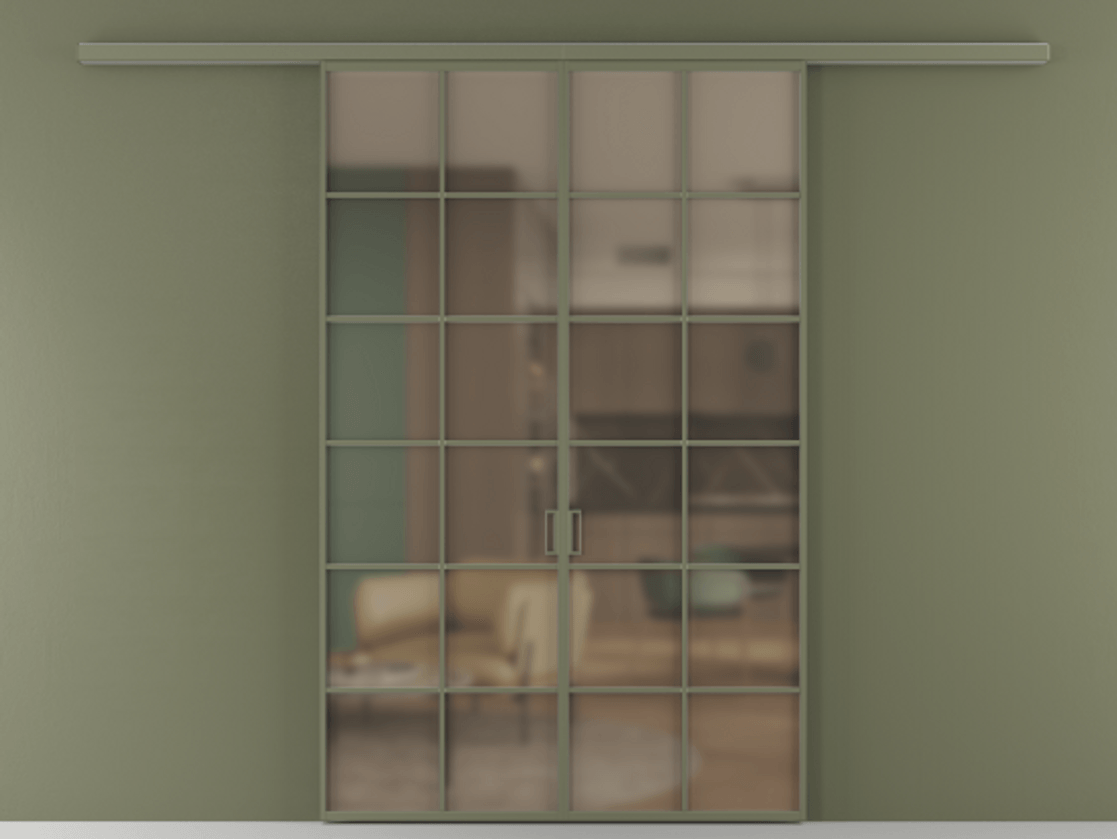 Перегородка Formato вдоль стены 2 створки АЛПР 040.05 Алюминий оливковый тёмный Сатинированное бронзовое стекло, триплекс Цена 248600 ₽ | Volhovec