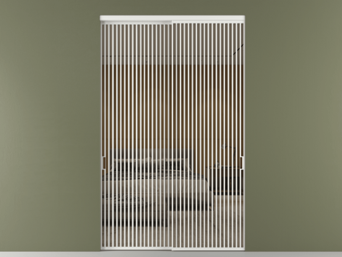 Перегородка Formato внутри проёма 2 створки АЛПР 040.06 Алюминий белоснежный Рефлективное бронзовое стекло "Stopsol", калёное Цена 35150 AZE  | Volhovec