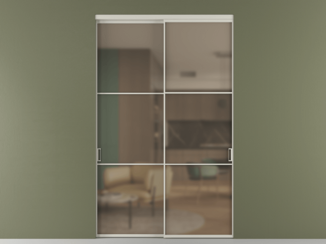 Перегородка Формато внутри проёма 2 створки АЛПР 040.03 Алюминий тёплый серый Сатинированное бронзовое стекло, триплекс Цена 424750 ₽  | Volhovec