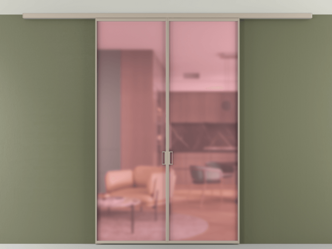 Перегородка Формато вдоль стены на потолок 2 створки АЛПР 040.01 Алюминий бисквитный Сатинированное розовое стекло, триплекс Цена 177705 ₽ | Volhovec