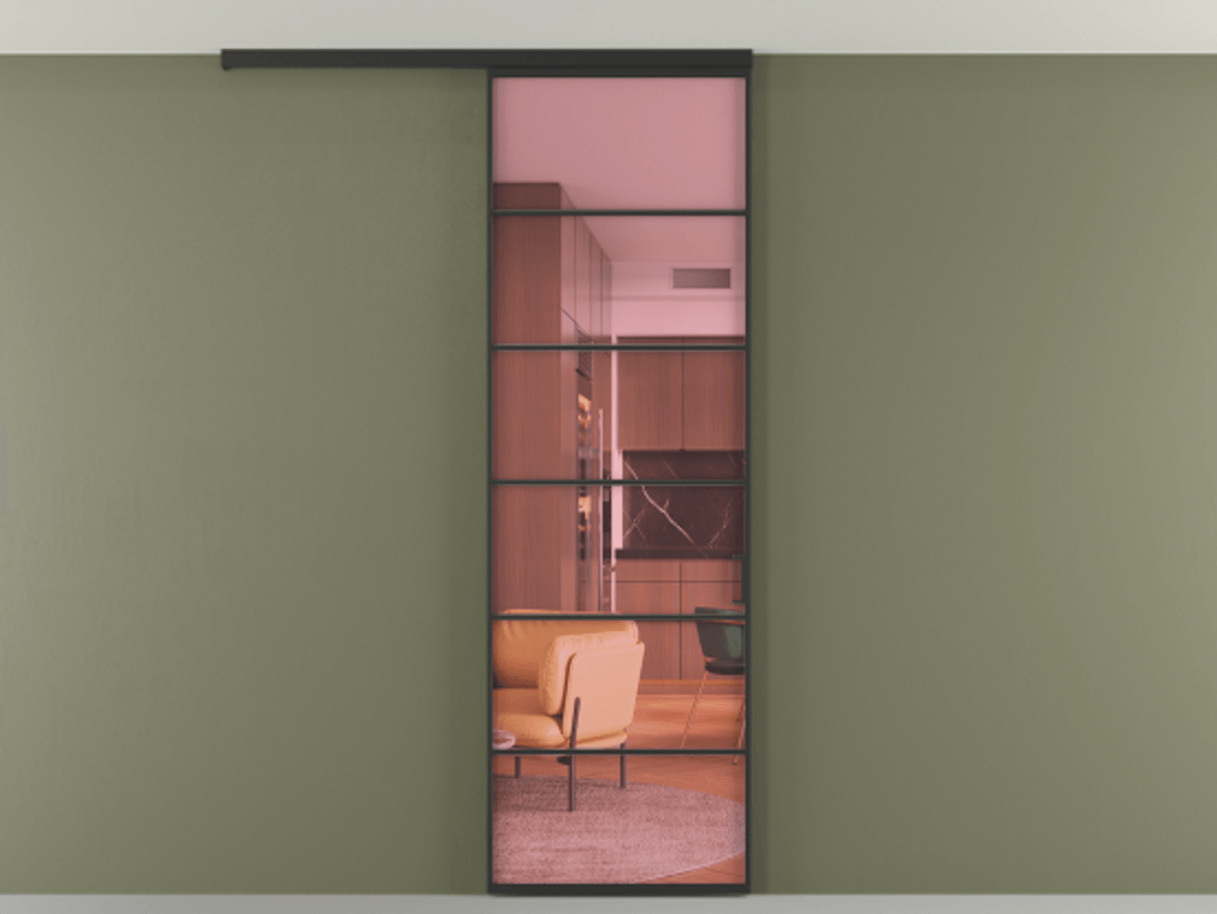 Перегородка Формато вдоль стены на потолок 1 створка АЛПР 040.04 Алюминий Черный Прозрачное розовое стекло, триплекс Цена 99293 ₽ | Volhovec