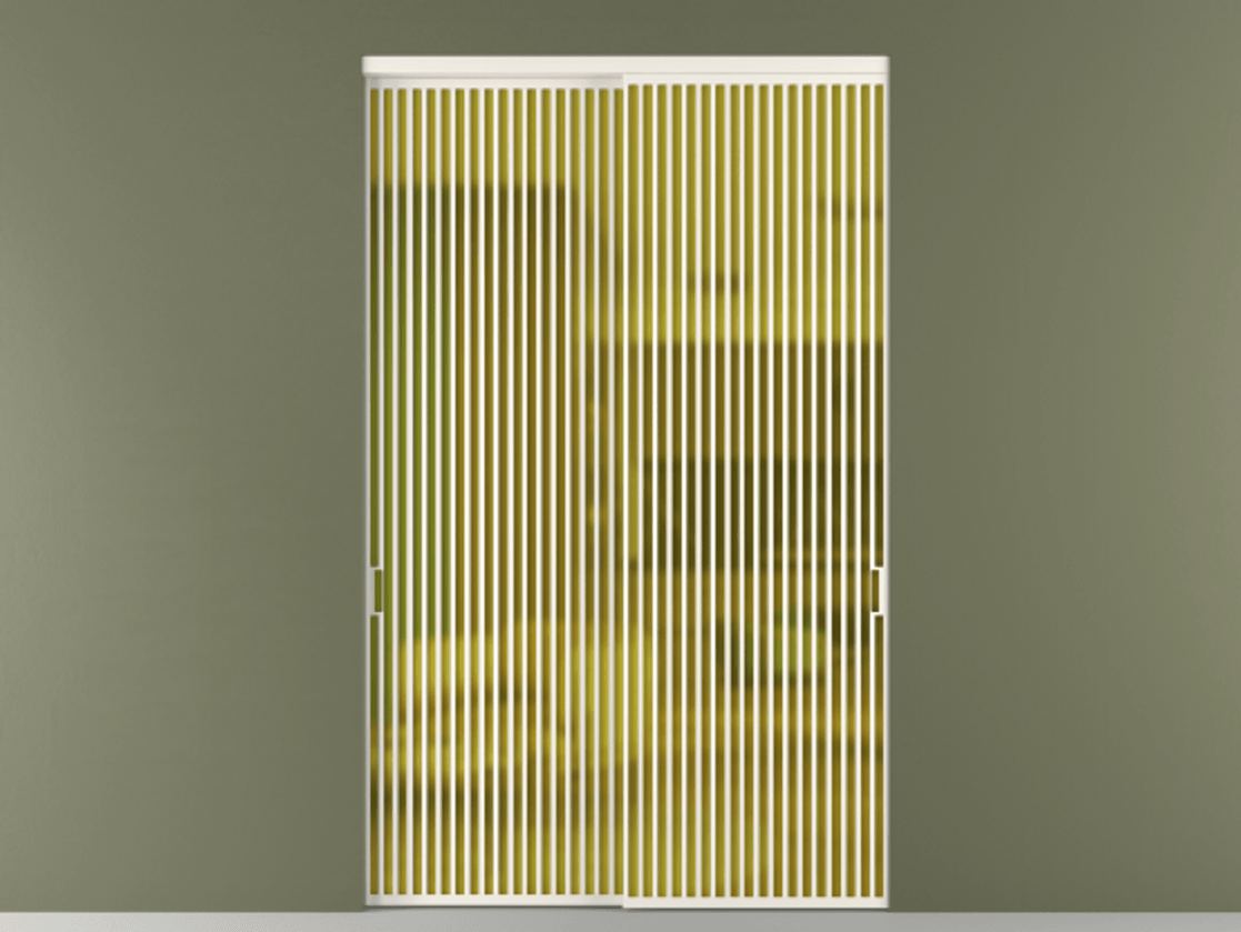 Перегородка Formato внутри проёма 2 створки АЛПР 040.06 Алюминий пудровый белый Сатинированное жёлтое стекло, триплекс Цена 589060 ₽  | Volhovec