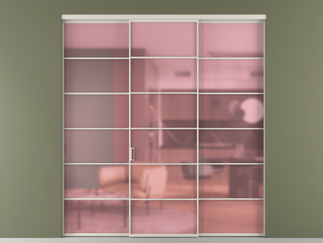 Перегородка Формато внутри проёма 3 створки АЛПР 040.04 Алюминий облачно-серый Сатинированное розовое стекло, триплекс Цена 254825 ₽ | Volhovec