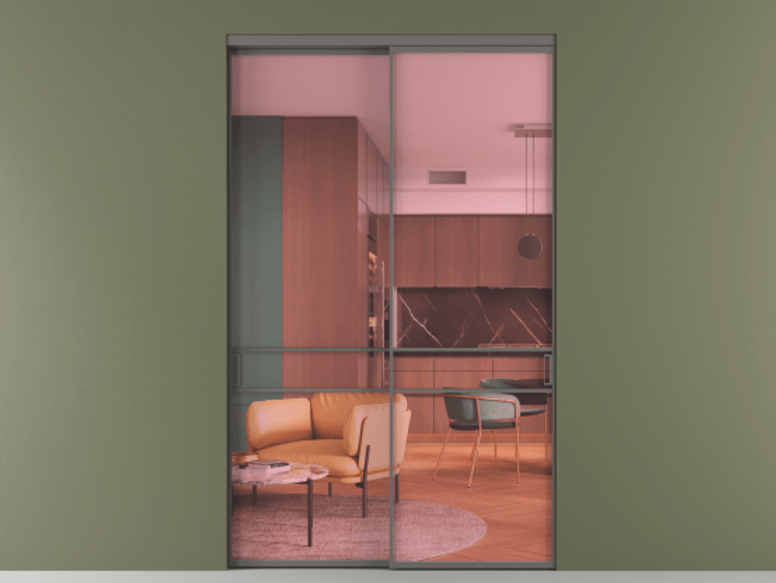 Перегородка Формато внутри проёма 2 створки АЛПР 040.02 Алюминий классический серый Прозрачное розовое стекло, триплекс Цена 432260 ₽  | Volhovec