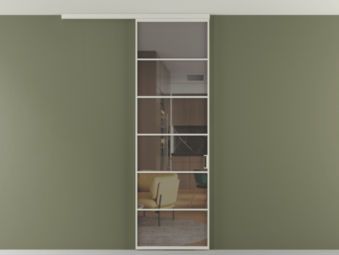 Перегородка Formato вдоль стены на потолок 1 створка АЛПР 040.04 Алюминий тёплый серый Прозрачное серое стекло, триплекс Цена 103293 ₽ | Volhovec