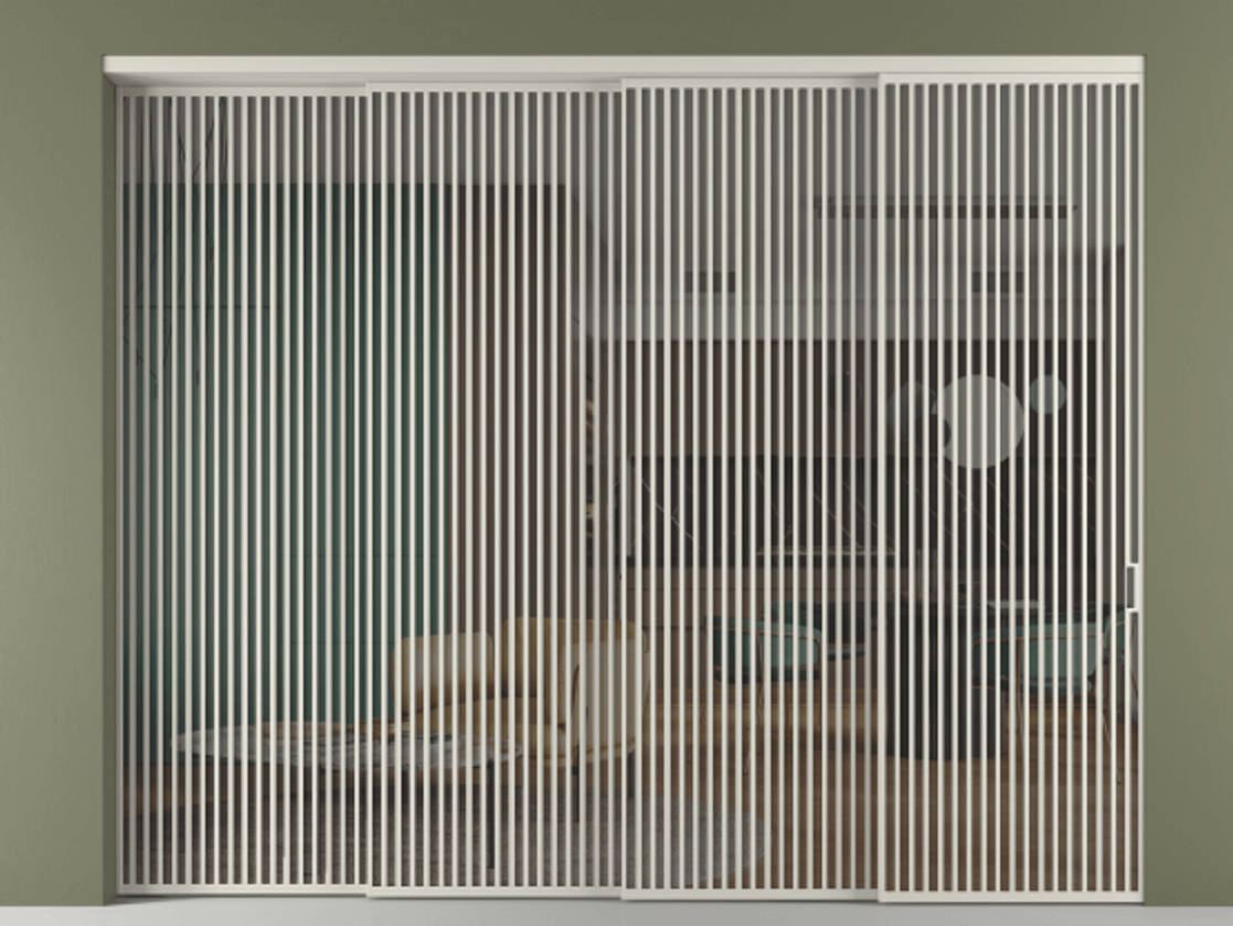 Перегородка Формато внутри проёма 4 створки с синхронным механизмом АЛПР 040.06 Алюминий тёплый серый Прозрачное серое стекло, триплекс Цена 777320 ₽ | Volhovec