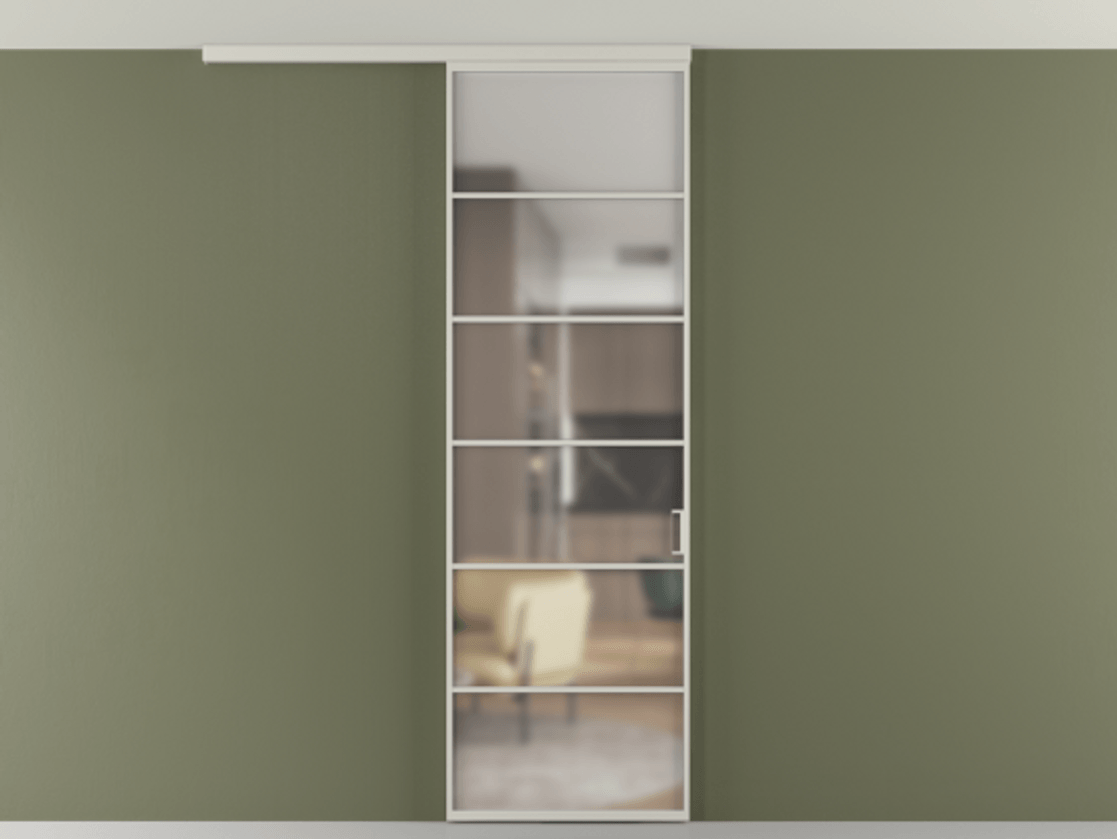 Перегородка Formato вдоль стены на потолок 1 створка АЛПР 040.04 Алюминий тёплый серый Сатинированное стекло "Мателюкс Кристал Вижн", калёное, матовое, каленое 6 мм Цена 134090 ₽ | Volhovec