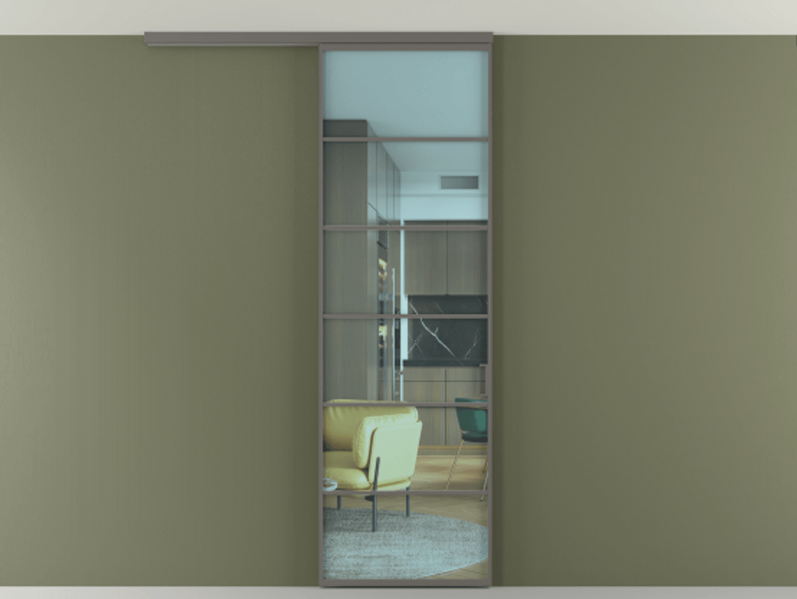 Перегородка Формато вдоль стены на потолок 1 створка АЛПР 040.04 Алюминий классический серый Прозрачное голубое стекло, триплекс Цена 103293 ₽ | Volhovec