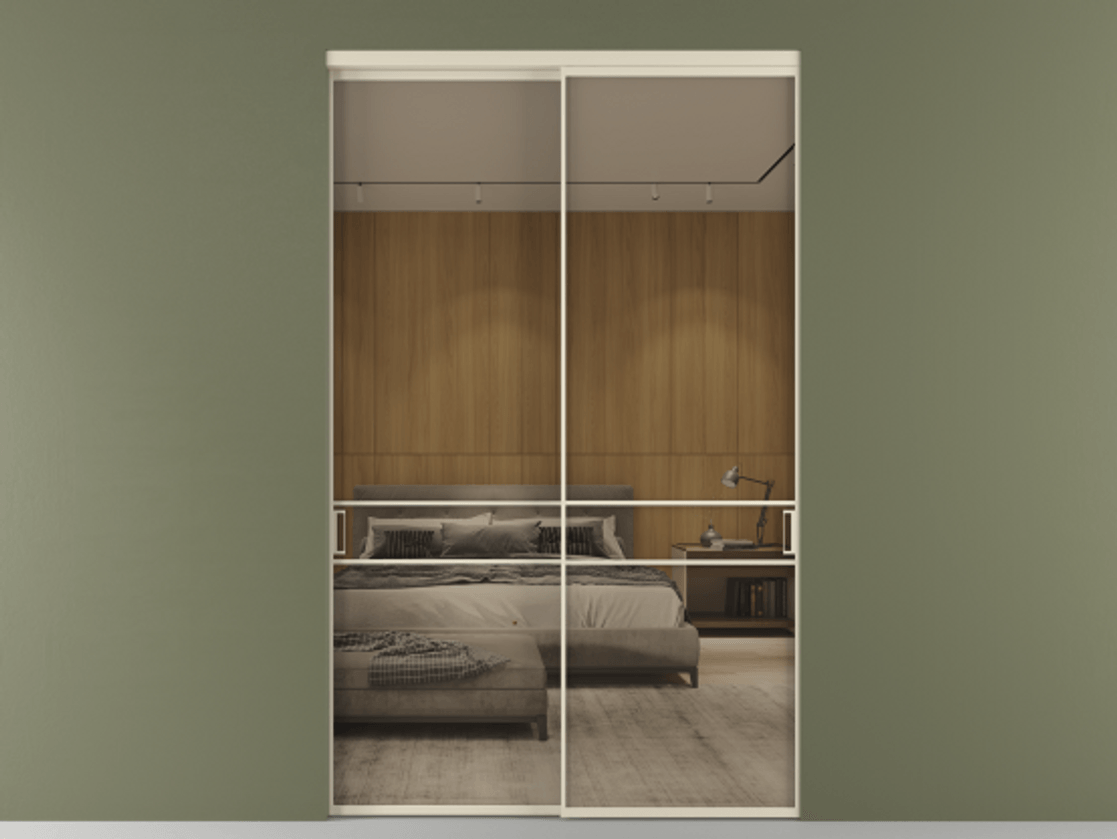 Перегородка Формато внутри проёма 2 створки АЛПР 040.02 Алюминий бежево-серый Рефлективное бронзовое стекло "Стопсол", калёное Цена 478300 ₽  | Volhovec