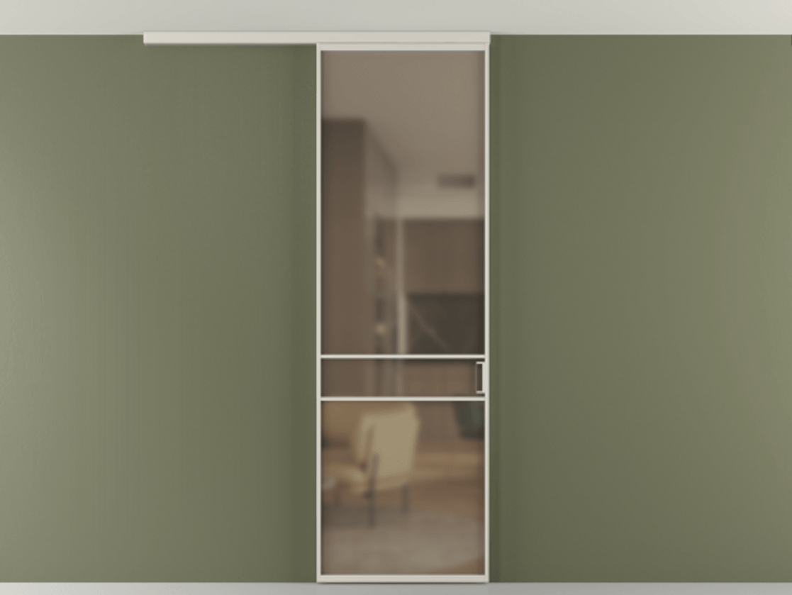 Перегородка Formato вдоль стены на потолок 1 створка АЛПР 040.02 Алюминий облачно-серый Сатинированное бронзовое стекло, триплекс Цена 96858 ₽ | Volhovec