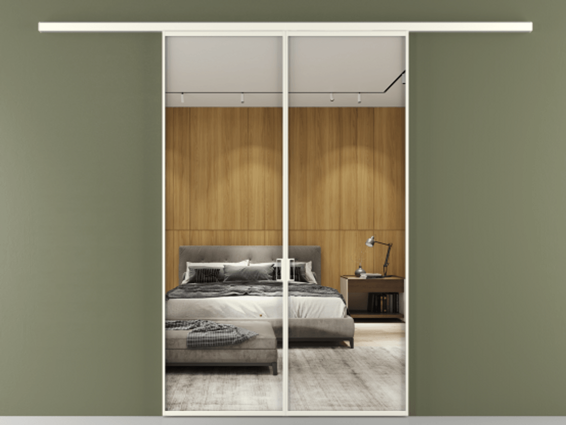 Перегородка Формато вдоль стены 2 створки АЛПР 040.01 Алюминий жемчужный Двустороннее зеркало, триплекс , триплекс 6 мм Цена 187350 ₽ | Volhovec