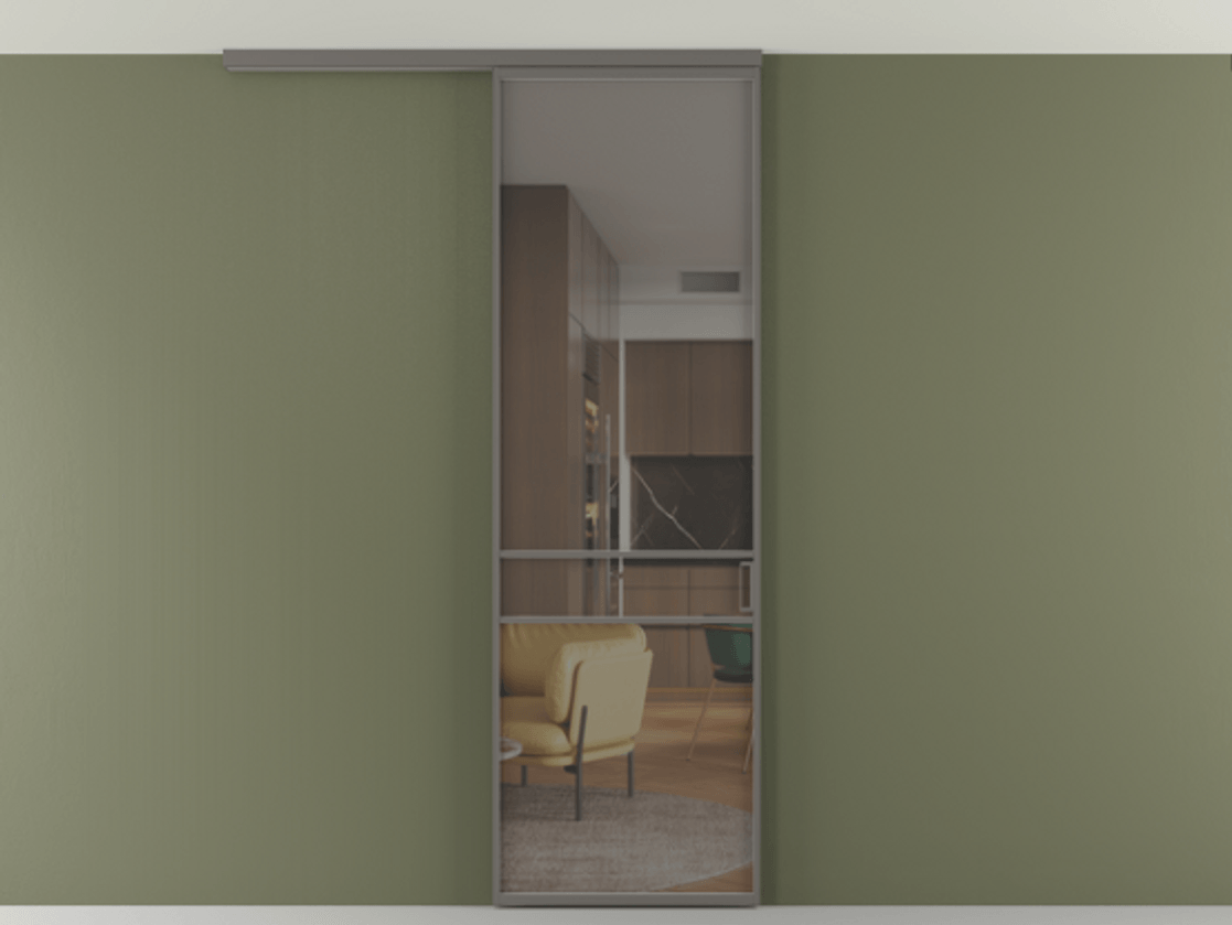 Перегородка Формато вдоль стены на потолок 1 створка АЛПР 040.02 Алюминий классический серый Прозрачное серое стекло, триплекс Цена 96858 ₽ | Volhovec