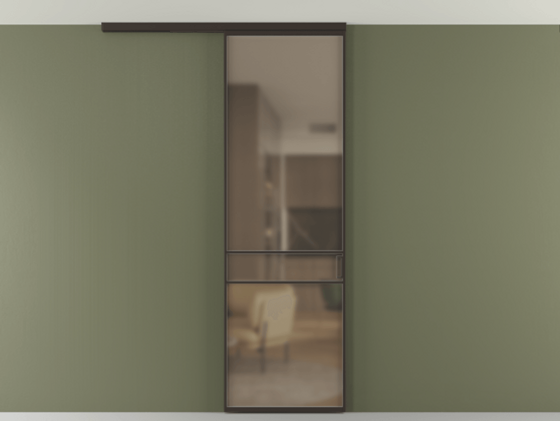 Перегородка Формато вдоль стены на потолок 1 створка АЛПР 040.02 Алюминий антрацит Сатинированное бронзовое стекло, триплекс Цена 96858 ₽ | Volhovec