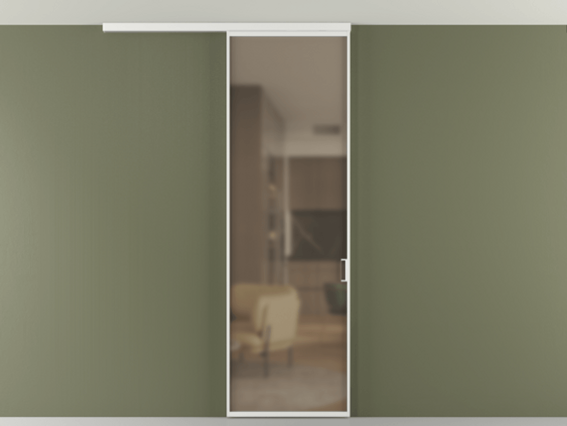 Перегородка Формато вдоль стены на потолок 1 створка АЛПР 040.01 Алюминий белоснежный Сатинированное бронзовое стекло, триплекс Цена 92403 ₽ | Volhovec