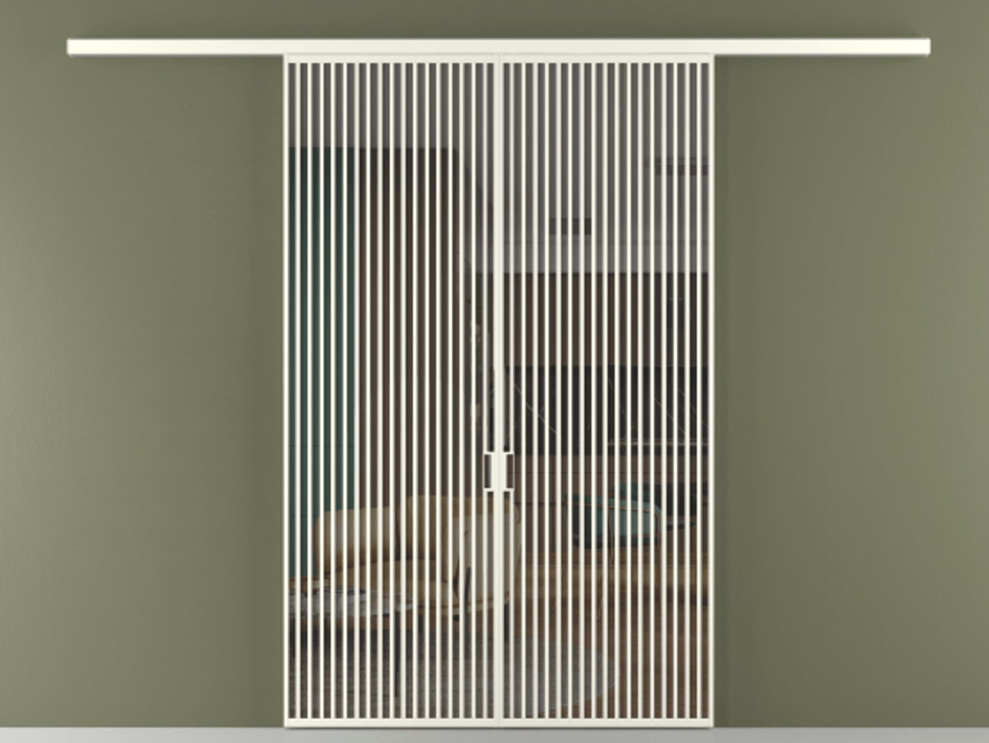 Перегородка Formato вдоль стены 2 створки АЛПР 040.06 Алюминий жемчужный Прозрачное серое стекло, триплекс Цена 429000 ₽ | Volhovec