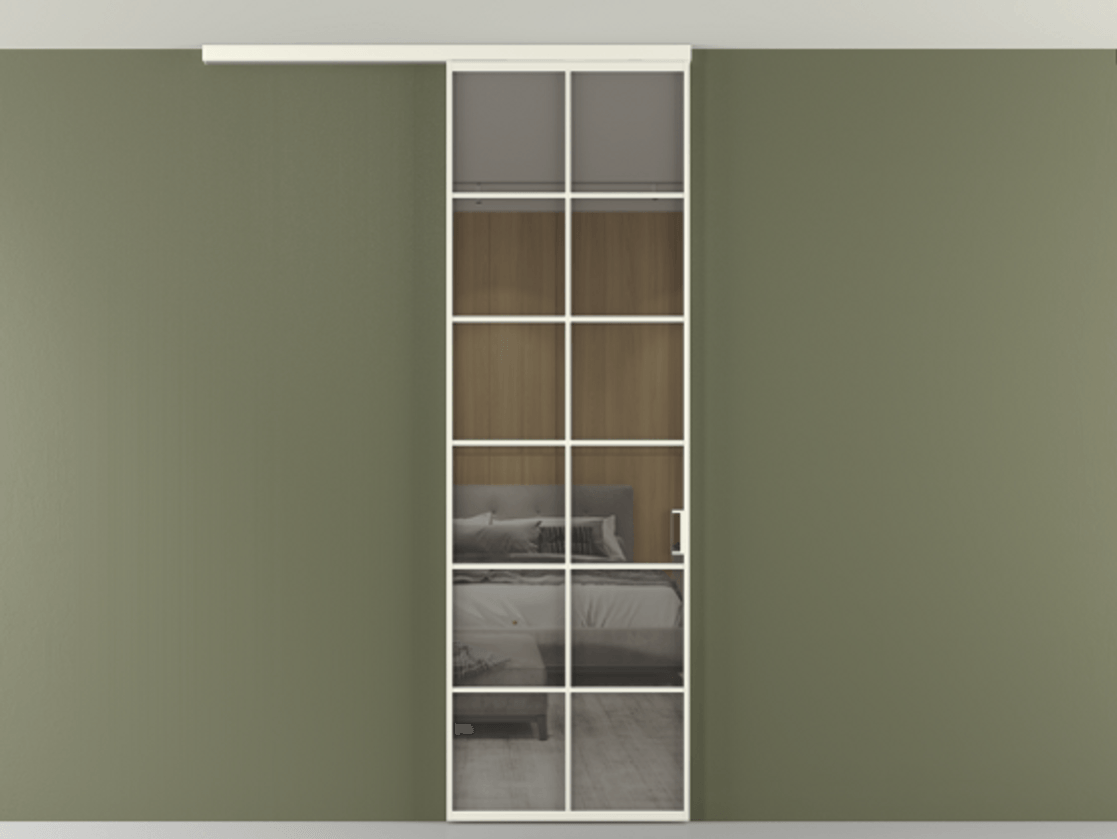 Перегородка Формато вдоль стены на потолок 1 створка АЛПР 040.05 Алюминий жемчужный Рефлективное серое стекло "Стопсол", калёное Цена 114252 ₽ | Volhovec