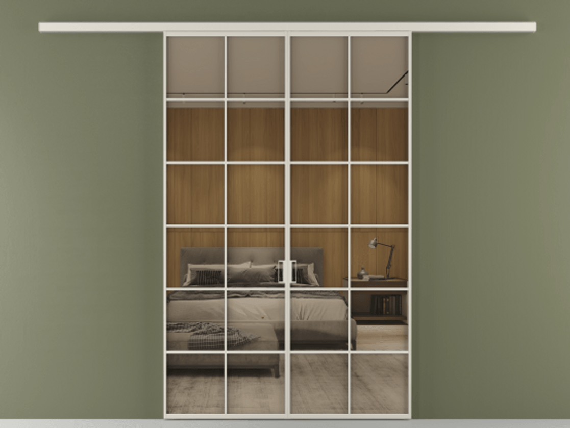 Перегородка Формато вдоль стены 2 створки АЛПР 040.05 Алюминий облачно-серый Рефлективное бронзовое стекло "Стопсол", калёное Цена 264600 ₽ | Volhovec