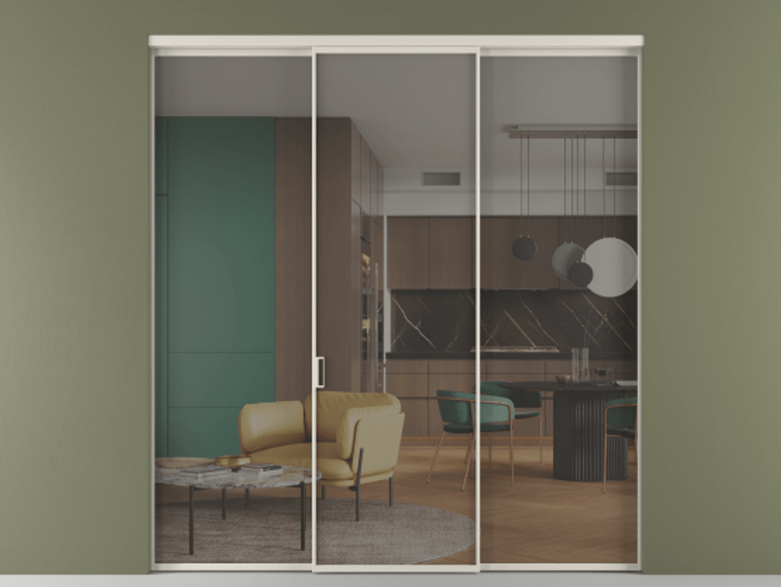 Перегородка Формато внутри проёма 3 створки АЛПР 040.01 Алюминий облачно-серый Прозрачное серое стекло, триплекс Цена 225125 ₽ | Volhovec