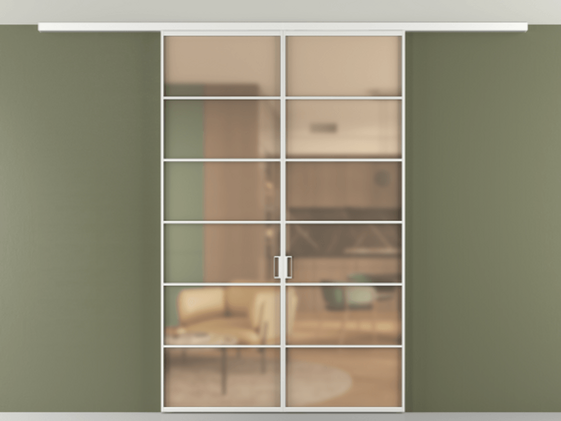 Перегородка Formato вдоль стены на потолок 2 створки АЛПР 040.04 Алюминий белоснежный Сатинированное оранжевое стекло, триплекс Цена 245080 ₽ | Volhovec