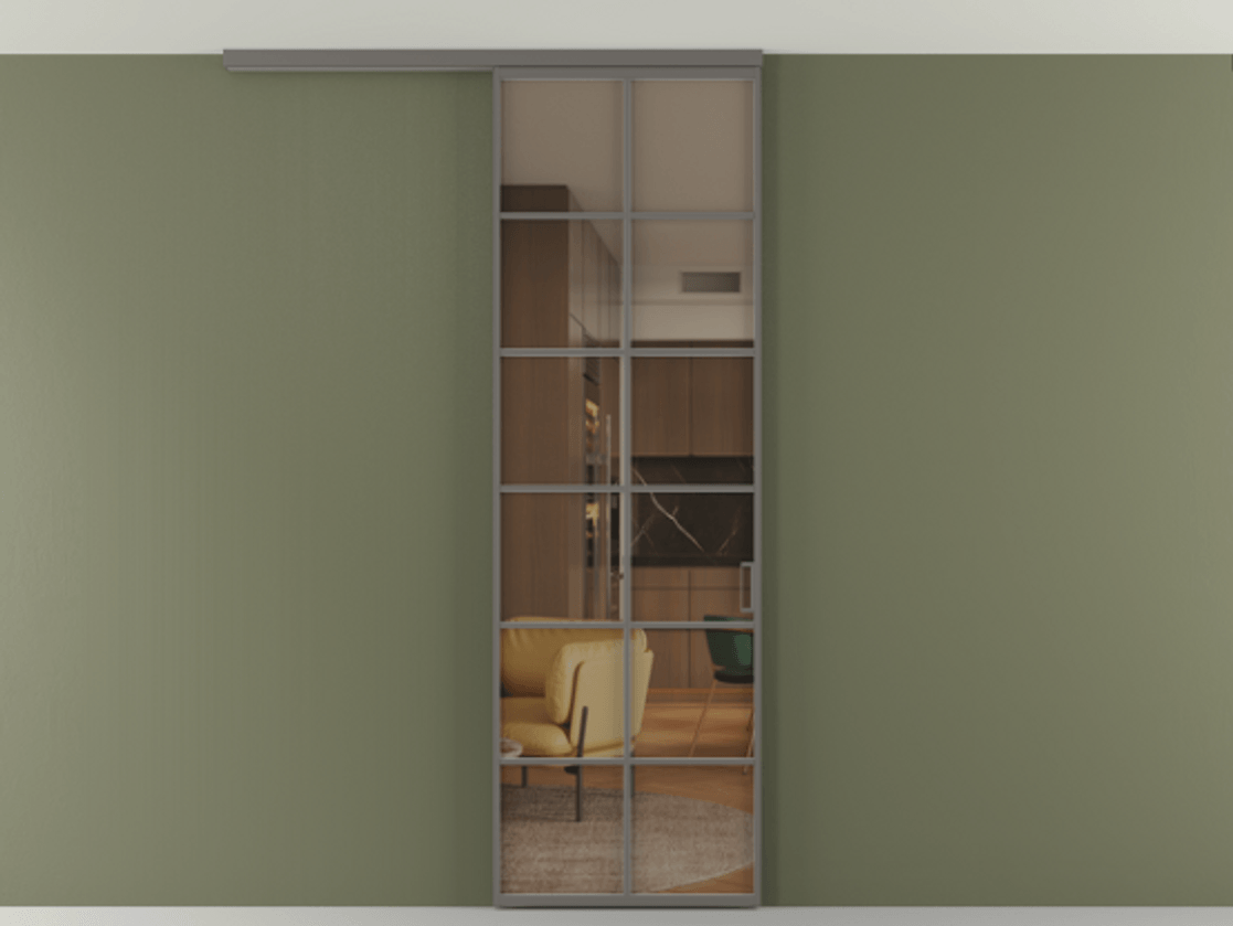 Перегородка Формато вдоль стены на потолок 1 створка АЛПР 040.05 Алюминий классический серый Прозрачное бронзовое стекло, триплекс Цена 107852 ₽ | Volhovec