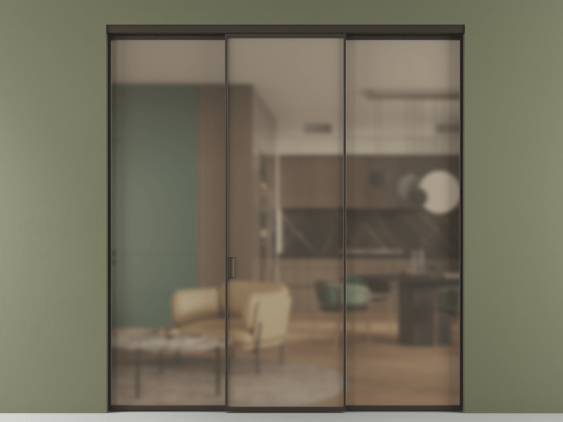 Перегородка Формато внутри проёма 3 створки АЛПР 040.01 Алюминий антрацит Сатинированное бронзовое стекло, триплекс Цена 225125 ₽ | Volhovec