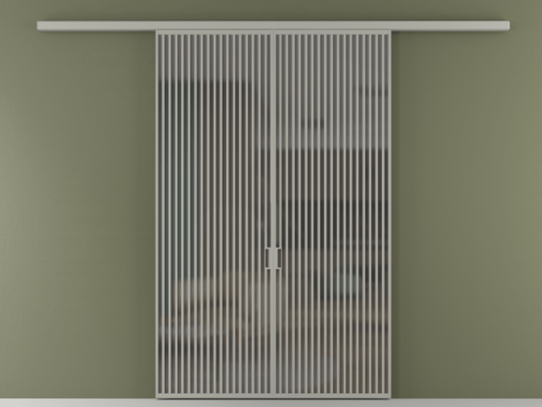 Перегородка Formato вдоль стены 2 створки АЛПР 040.06 Алюминий нейтральный серый Сатинированное серое стекло, триплекс Цена 429000 ₽ | Volhovec