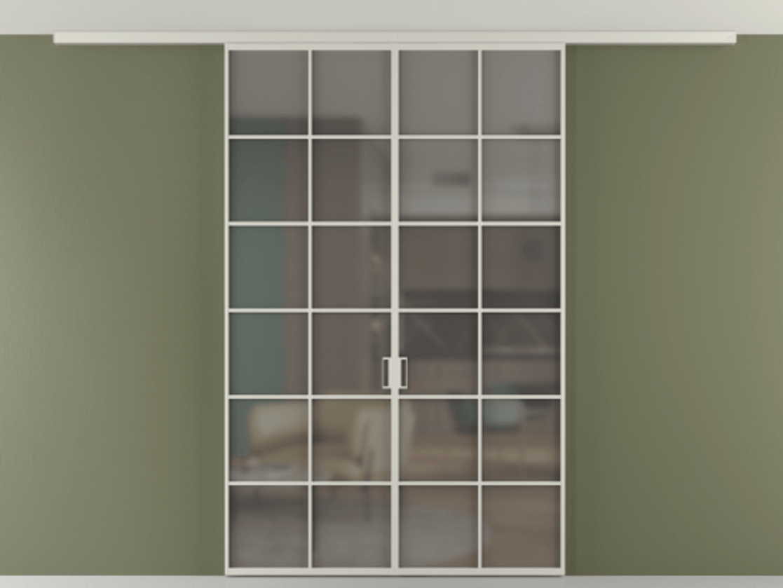 Перегородка Формато вдоль стены на потолок 2 створки АЛПР 040.05 Алюминий тёплый серый Сатинированное серое стекло, триплекс Цена 208604 ₽ | Volhovec