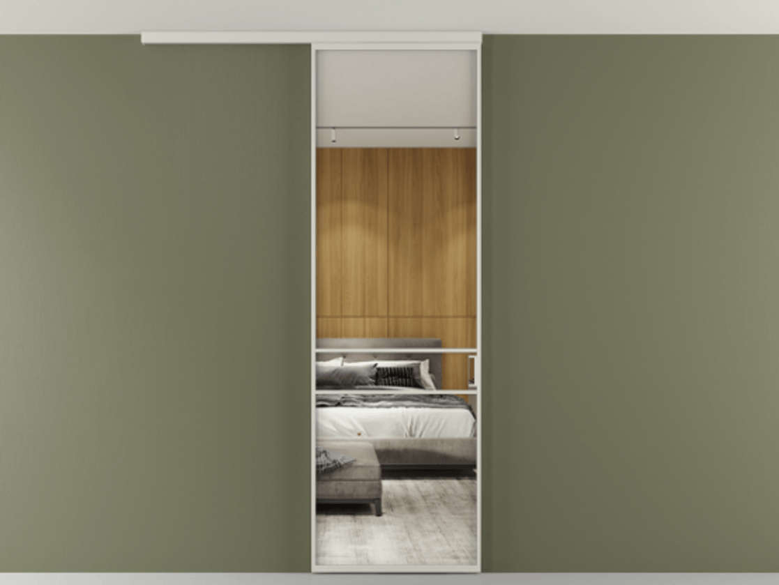 Перегородка Formato вдоль стены на потолок 1 створка АЛПР 040.02 Алюминий тёплый серый Двустороннее зеркало, триплекс , триплекс 6 мм Цена 96858 ₽ | Volhovec