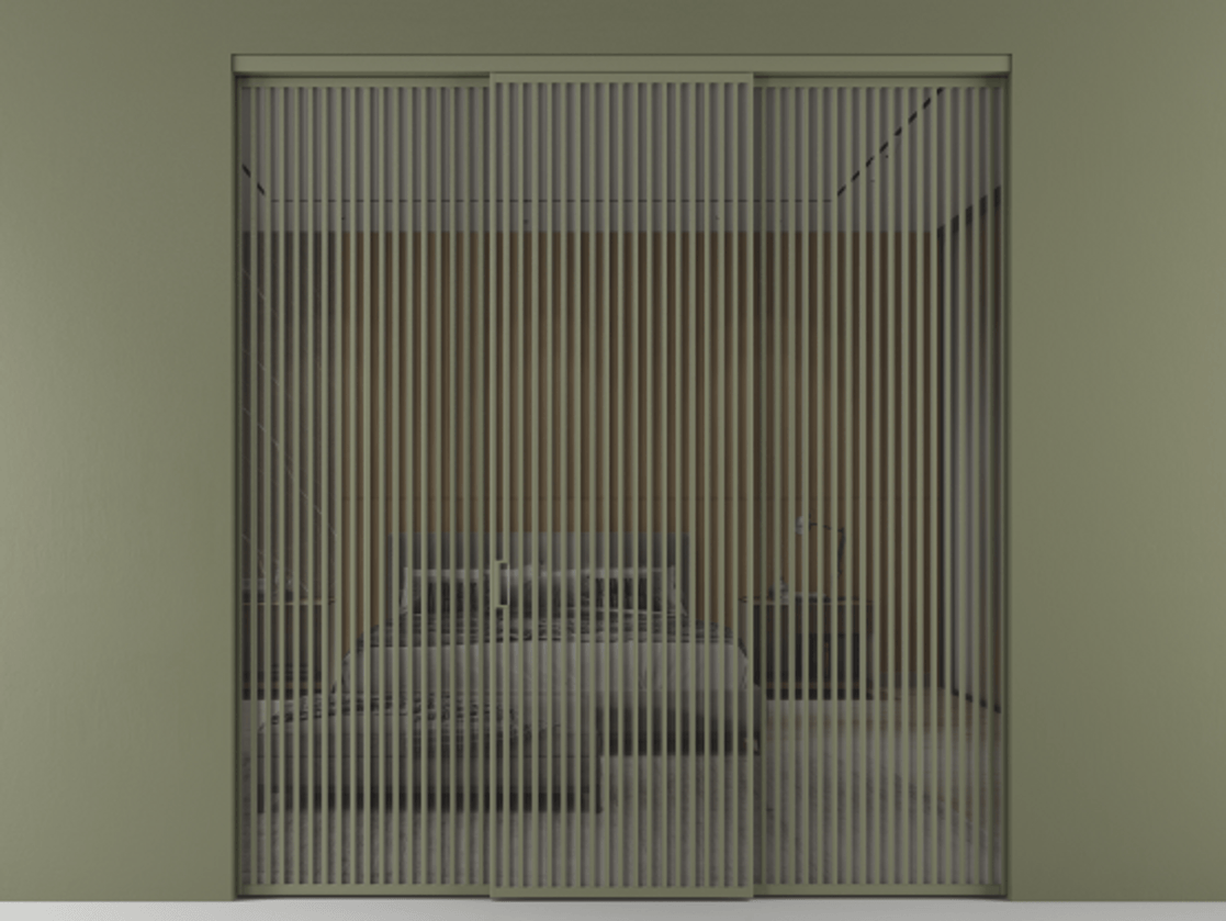 Перегородка Формато внутри проёма 3 створки АЛПР 040.06 Алюминий оливковый тёмный Рефлективное серое стекло "Стопсол", калёное Цена 611600 ₽ | Volhovec