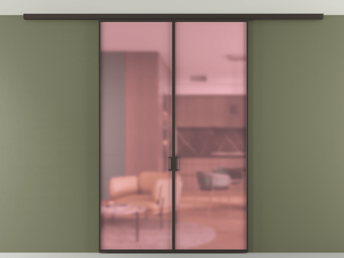 Перегородка Formato вдоль стены на потолок 2 створки АЛПР 040.01 Алюминий антрацит Сатинированное розовое стекло, триплекс Цена 185372 ₽ | Volhovec