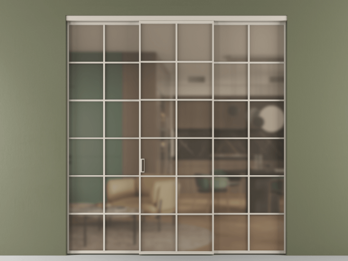 Перегородка Формато внутри проёма 3 створки АЛПР 040.05 Алюминий светло-бежевый Сатинированное бронзовое стекло, триплекс Цена 254825 ₽ | Volhovec