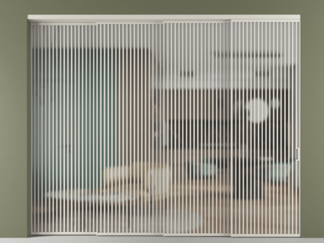 Перегородка Формато внутри проёма 4 створки с синхронным механизмом АЛПР 040.06 Алюминий тёплый серый Сатинированное стекло "Мателюкс Кристал Вижн", калёное, матовое, каленое 6 мм Цена 802920 ₽ | Volhovec