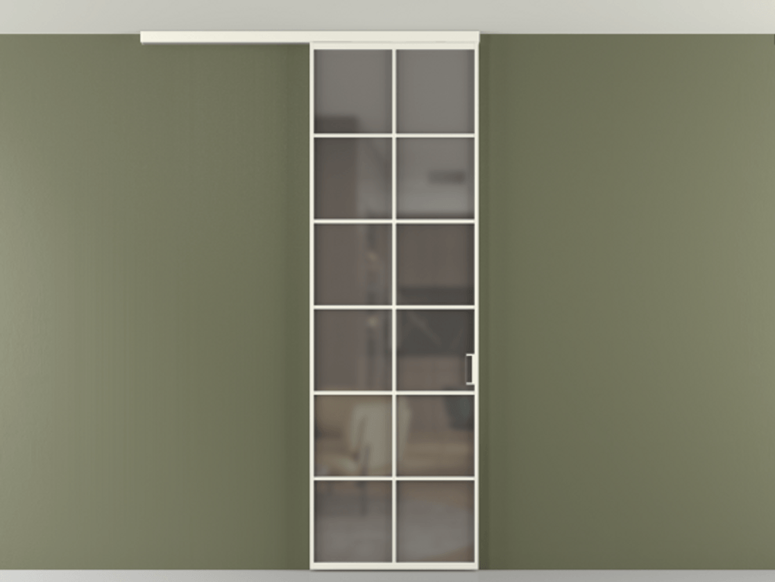 Перегородка Формато вдоль стены на потолок 1 створка АЛПР 040.05 Алюминий жемчужный Сатинированное серое стекло, триплекс Цена 107852 ₽ | Volhovec