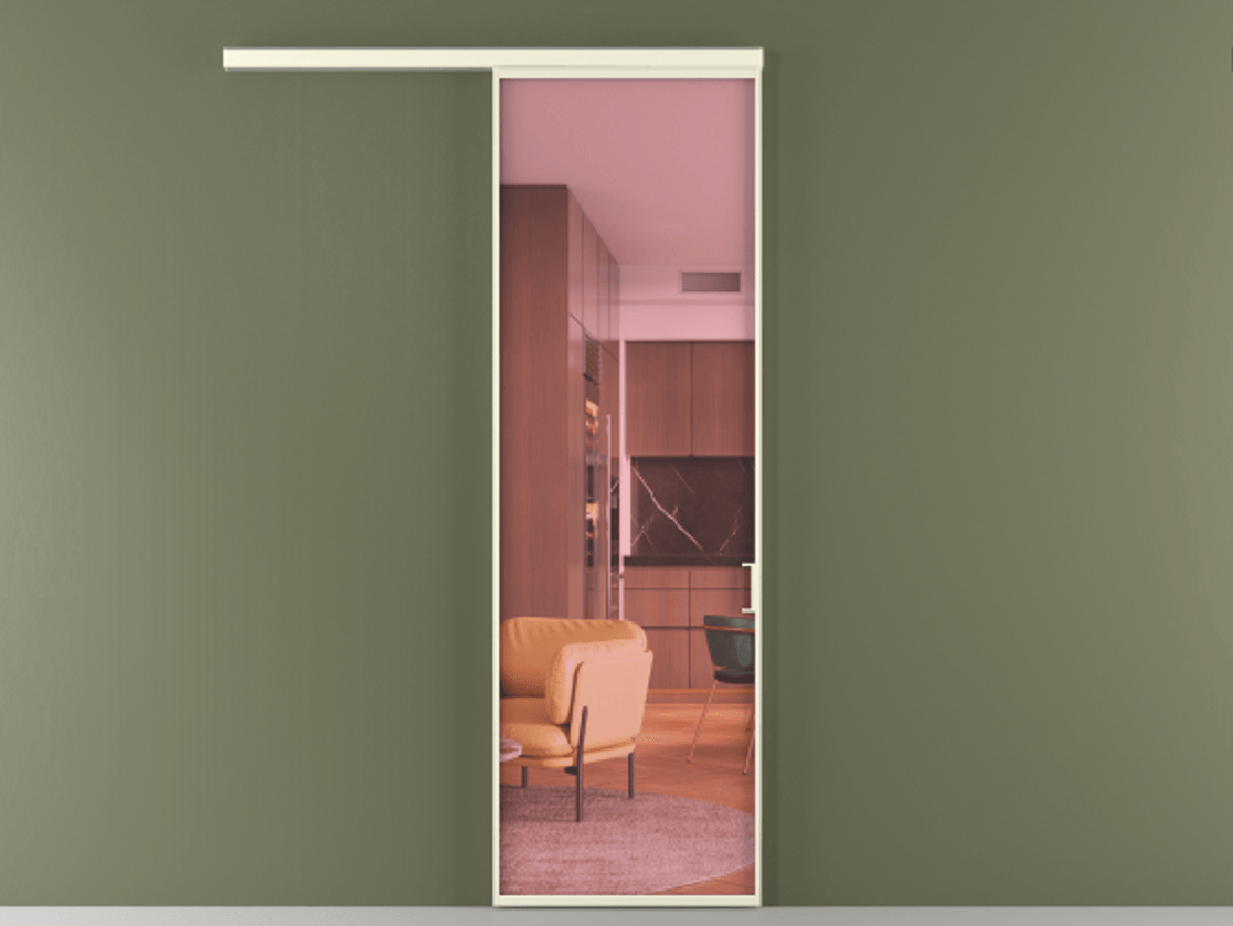 Перегородка Formato вдоль стены 1 створка АЛПР 040.01 Алюминий молочно-белый Прозрачное розовое стекло, триплекс Цена 101760 ₽  | Volhovec