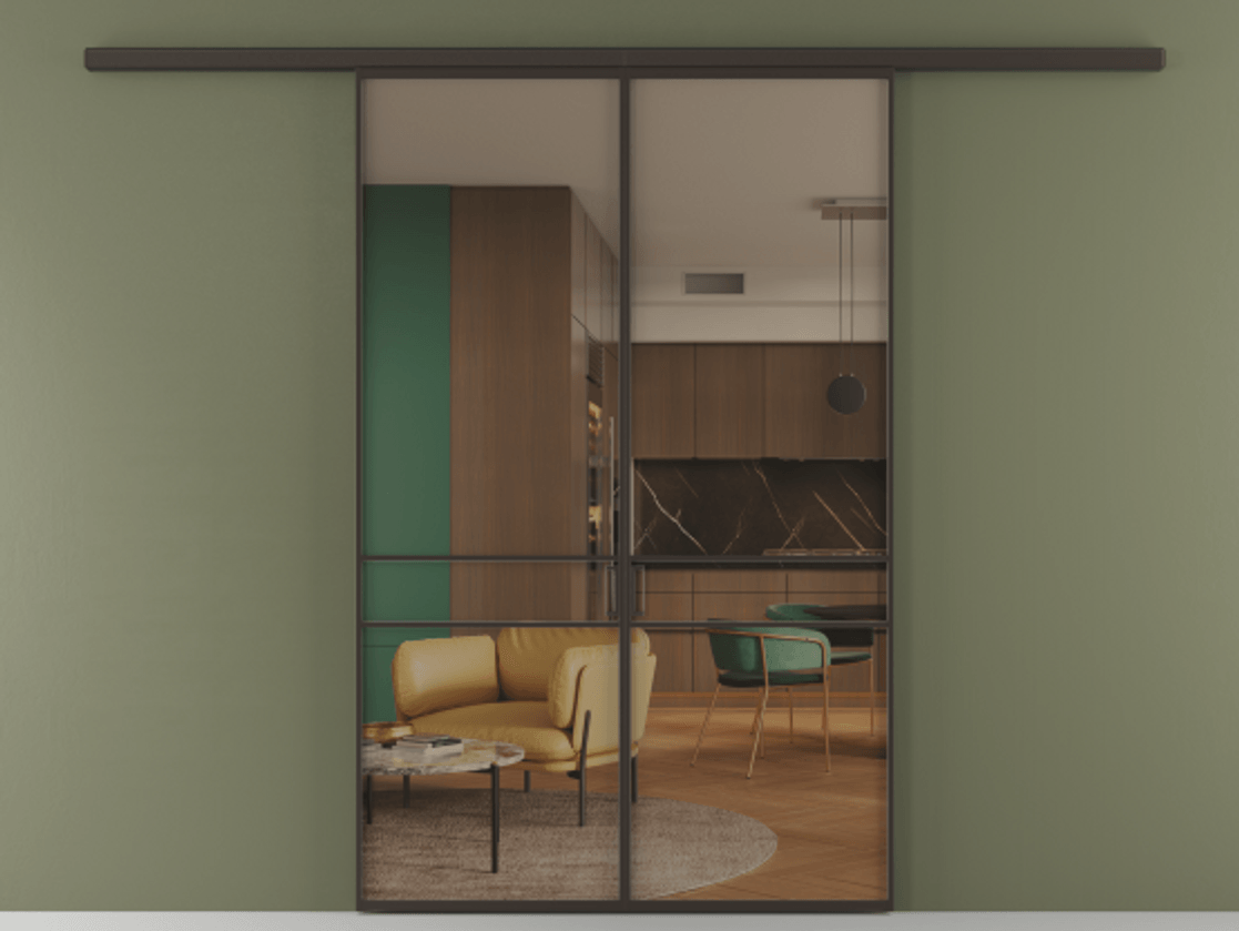 Перегородка Formato вдоль стены 2 створки АЛПР 040.02 Алюминий антрацит Прозрачное бронзовое стекло, триплекс Цена 233000 ₽ | Volhovec