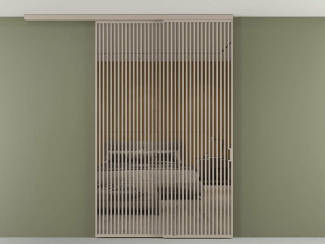 Перегородка Формато вдоль стены на потолок 2 створки с синхронным механизмом АЛПР 040.06 Алюминий бисквитный Рефлективное бронзовое стекло "Стопсол", калёное. Цена 463256 ₽ 1. Полотно 2 шт. (800/2100 мм)
2. Комплект установки раздвижной системы
3. Базовый комплект фурнитуры
4.Ручка Рондо. Фабрика дверей Волховец 8 (800) 551 43 19 Перегородка Формато вдоль стены на потолок 2 створки с синхронным механизмом АЛПР 040.06 Алюминий бисквитный Рефлективное бронзовое стекло "Стопсол", калёное Цена 463256 ₽ | Volhovec