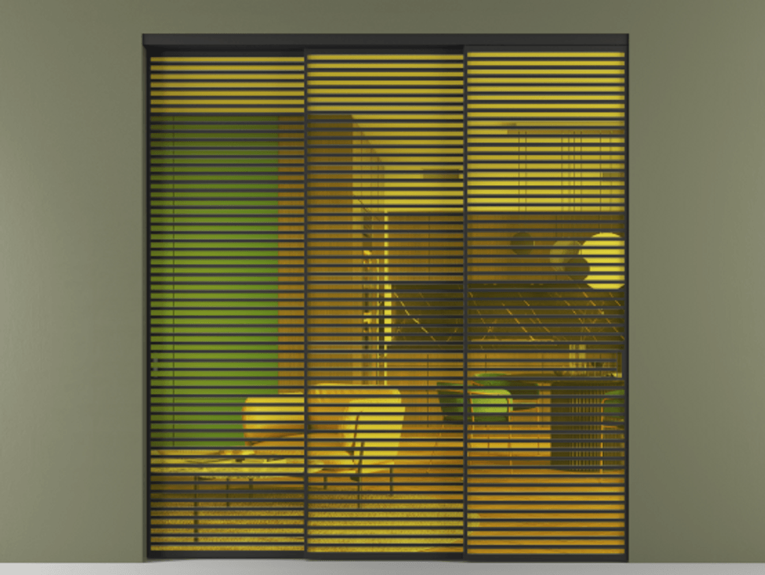 Перегородка Formato внутри проёма 3 створки с синхронным механизмом АЛПР 040.07 Алюминий Черный Прозрачное жёлтое стекло, триплекс Цена 552520 ₽  | Volhovec