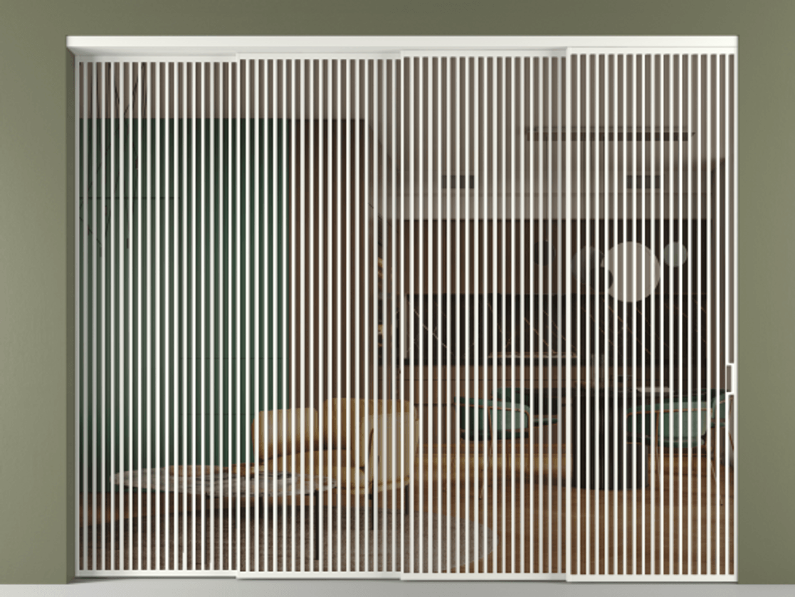 Перегородка Формато внутри проёма 4 створки с синхронным механизмом АЛПР 040.06 Алюминий светло-серый Прозрачное бронзовое стекло, триплекс Цена 777320 ₽ | Volhovec